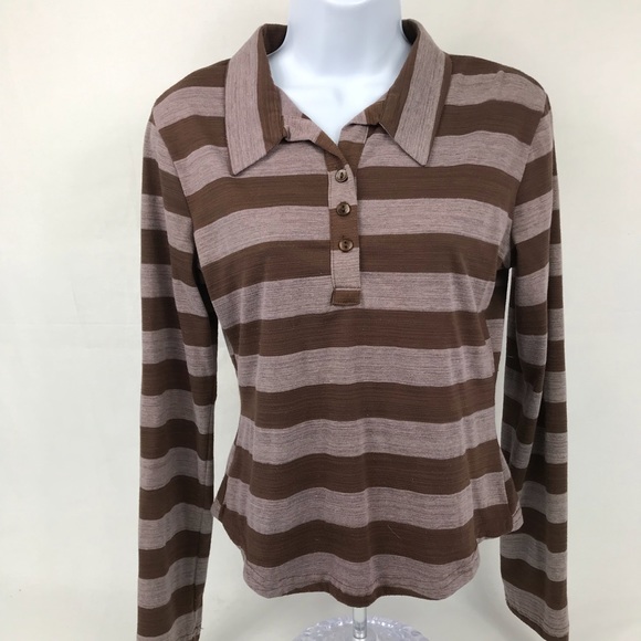 Anxiety Café  Collard Top Brown Stripes Sz Lg - Picture 4 of 4